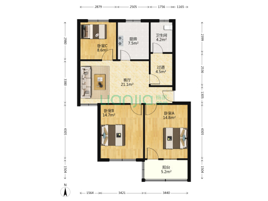水渡新村 3室1厅1卫 90平方