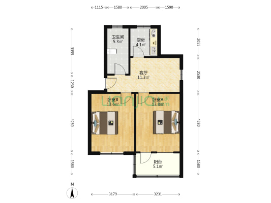 三元小区 2室1厅1卫 65平方