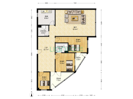 阳光花园(云岩区) 3室1厅2卫 145平方
