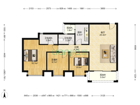 粤彩豪庭 3室1厅2卫 105平方