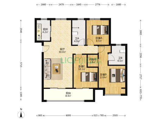 绿地澜庭三期 3室1厅2卫 121平方