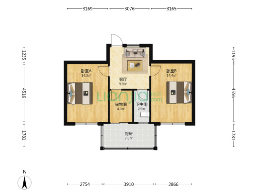 中煤水文一队家属院 2室1厅1卫 56平方