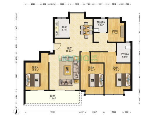 双清湾天御 4室1厅2卫 144平方