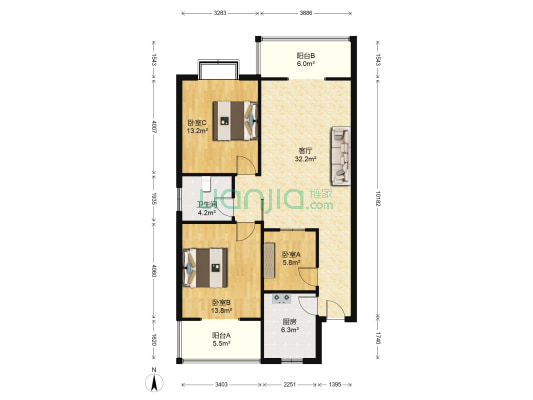 怡馨花园 3室1厅1卫 100平方
