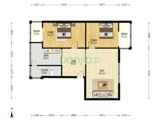 黔和花园 2室1厅1卫 103平方