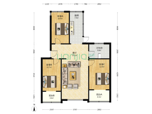 頤寧苑 3室1厅1卫 87平方