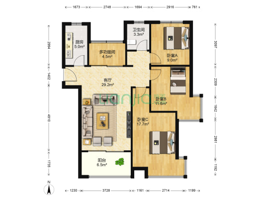 滨湖龙川里 4室1厅1卫 107平方