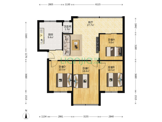 宅吉路3号 4室1厅1卫 92平方