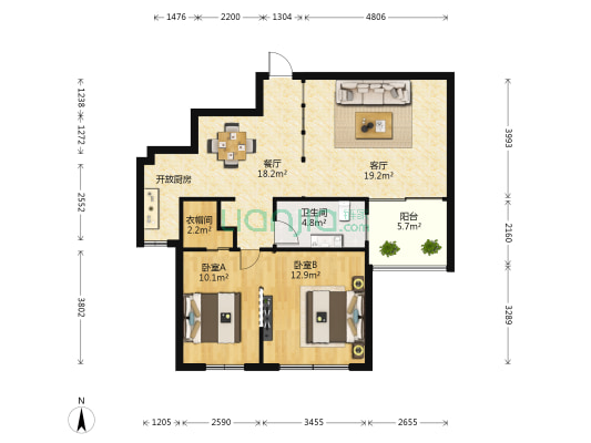 康嘉苑 2室2厅1卫 89平方