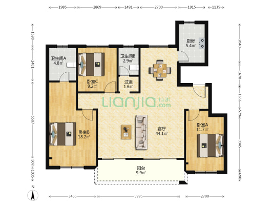 荣盛甫上 3室1厅2卫 127平方