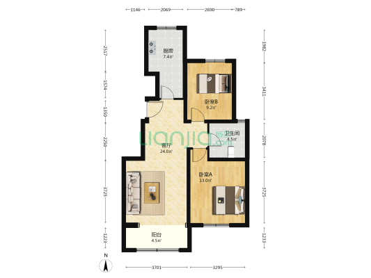水墨林溪 2室1厅1卫 88平方