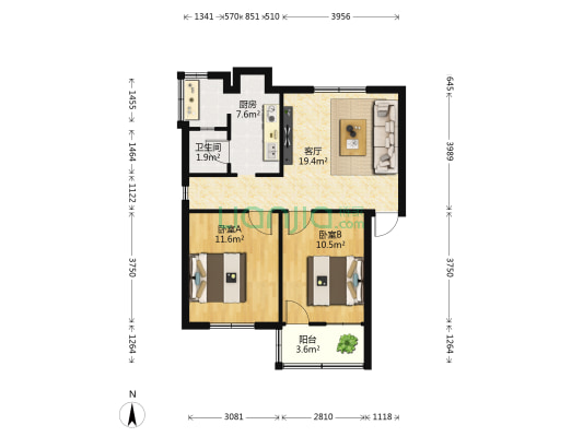 凌铁段77号 2室1厅1卫 65平方