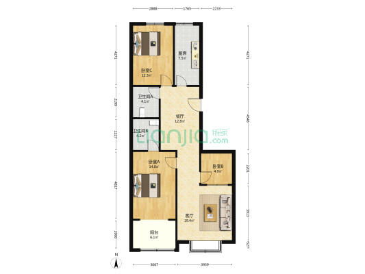 广厦新区 3室2厅2卫 124平方