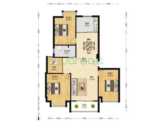 兴港商城 4室2厅1卫 131平方