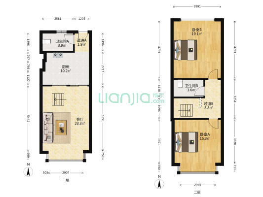 江海大厦 2室1厅2卫 60平方