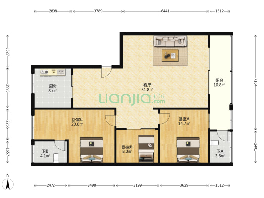 荔乡路 3室1厅2卫 143平方