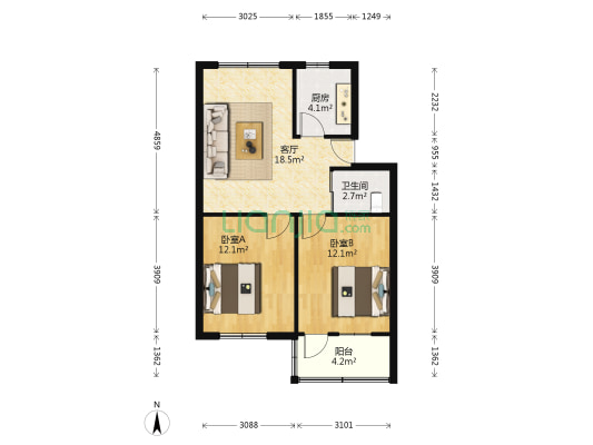 阜南路127号 2室1厅1卫 68平方