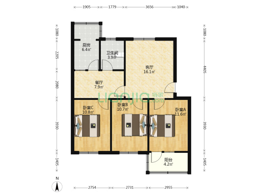 医药公司小区 3室2厅1卫 92平方