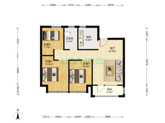 海信盟旺世家 3室1厅1卫 94平方