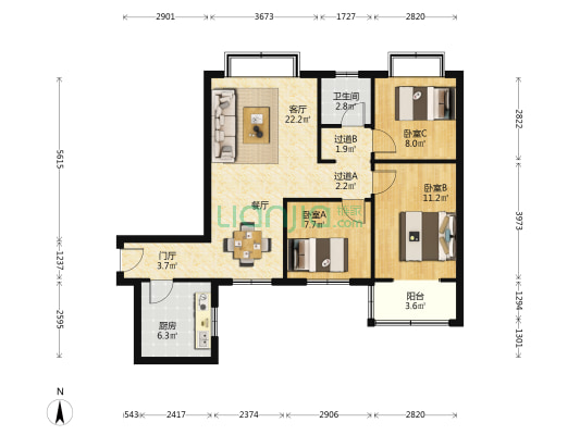 朝阳花园（曲江） 3室1厅1卫 95平方
