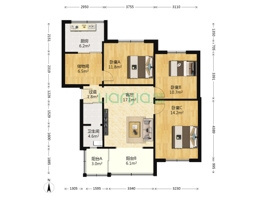 金琴路40号 3室1厅1卫 90平方