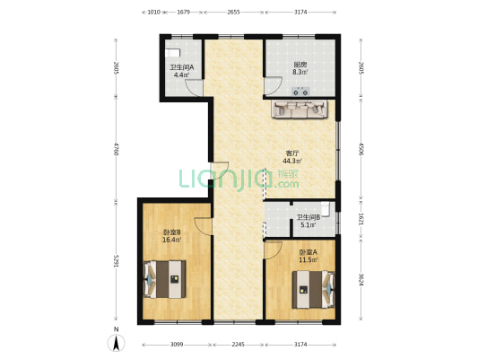 东泰泰和府 2室1厅2卫 127平方