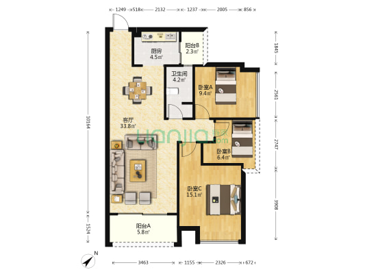 源东云锦 3室1厅1卫 94平方