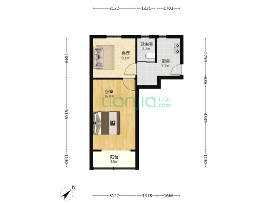 控江路648号 1室1厅1卫 47平方
