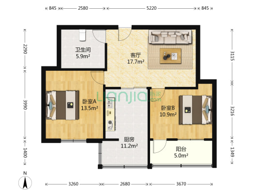 杨北小区 2室1厅1卫 80平方