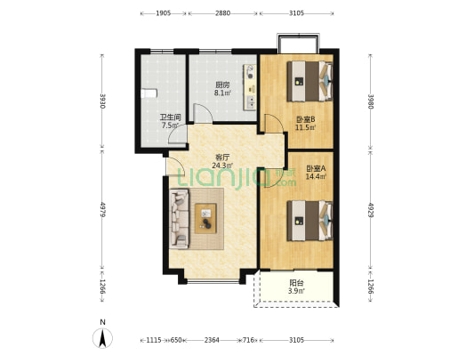 马超小区 2室1厅1卫 84平方