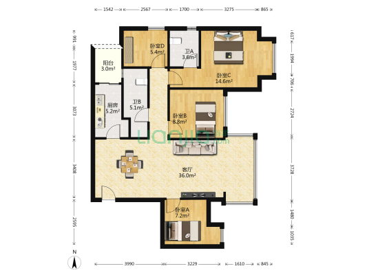 天誉智慧城樾江山 4室1厅2卫 110平方