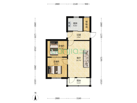 85号院调度楼甲楼 2室1厅0卫 50平方