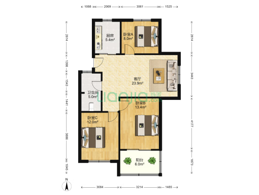 秋韵坊 3室1厅1卫 87平方
