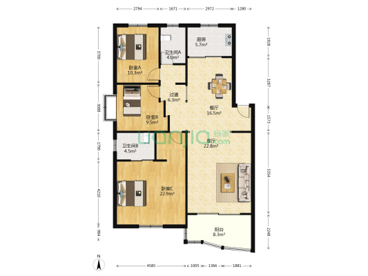 金粟佳园 3室2厅2卫 133平方
