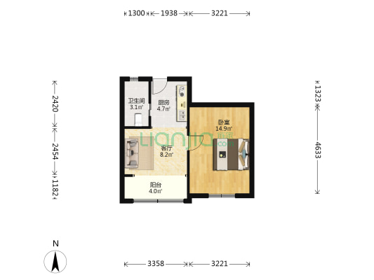 陆凌新村 1室1厅1卫 43平方