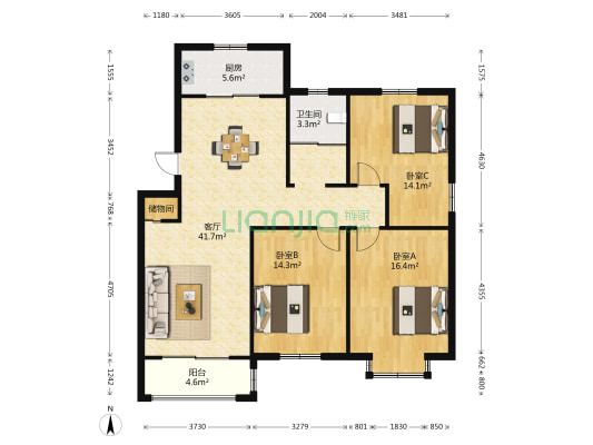 新藕苑 3室1厅1卫 119平方