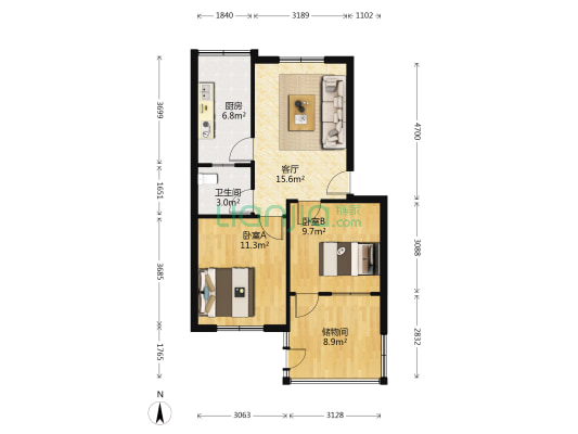 新世纪小学家属院 2室1厅1卫 60平方