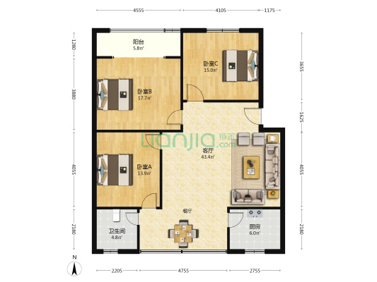 文庙街5号 3室1厅1卫 126平方