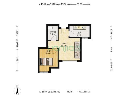 紫园sunny 1室1厅1卫 51平方