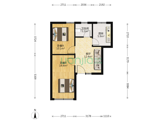 襄州区经济和信息化局米公路家属院 2室1厅1卫 64平方