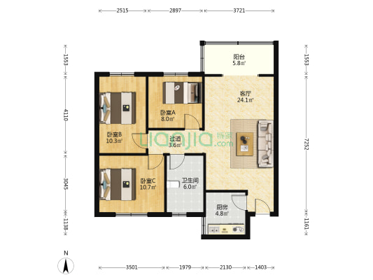 水利机械厂东宿舍 3室1厅1卫 91平方