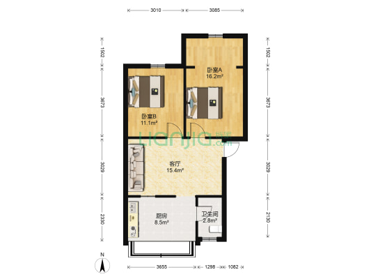 北站铁路新村 2室1厅1卫 53平方