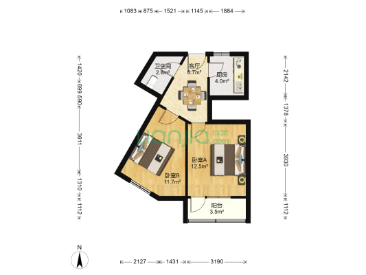 燕儿岛路（市南东区） 2室1厅1卫 51平方