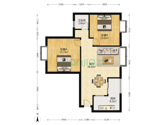 麓苑 2室1厅1卫 89平方