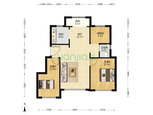 想云湾 2室1厅1卫 88平方