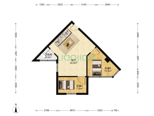 乐都大厦 2室1厅1卫 71平方