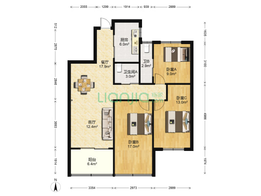 鸿基彼岸住宅小区 3室2厅2卫 73平方