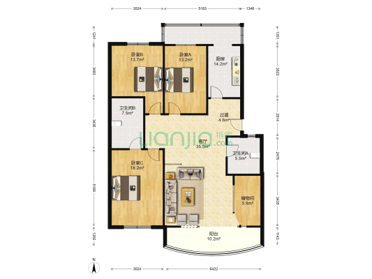 明鸿新城 3室1厅2卫 156平方