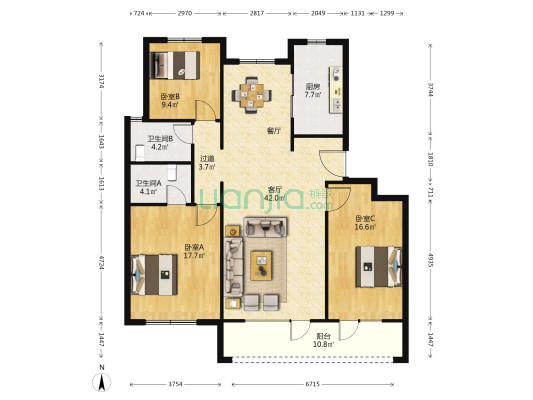 保利香颂 3室1厅2卫 142平方