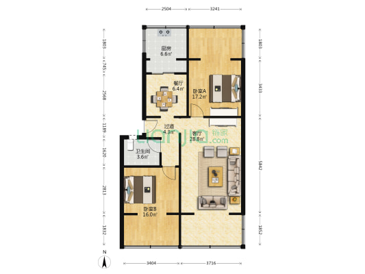 浣花北路8号 2室2厅1卫 80平方